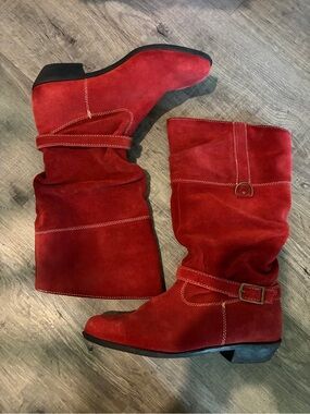 Henri Pierre Red Suede slouchy women’s boots